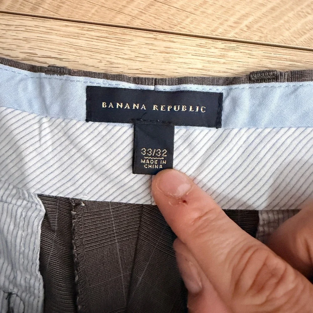Banana Republic‎ Dress Pants Mens 33x32 Gray Glen Plaid Windowpane Cotton Chinos